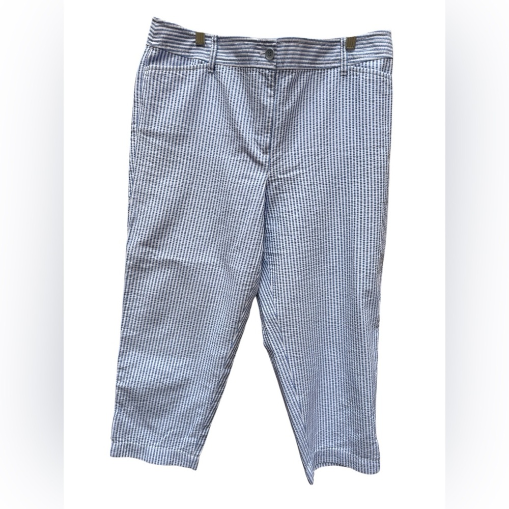 Talbots perfect crop pant blue & white striped seersucker